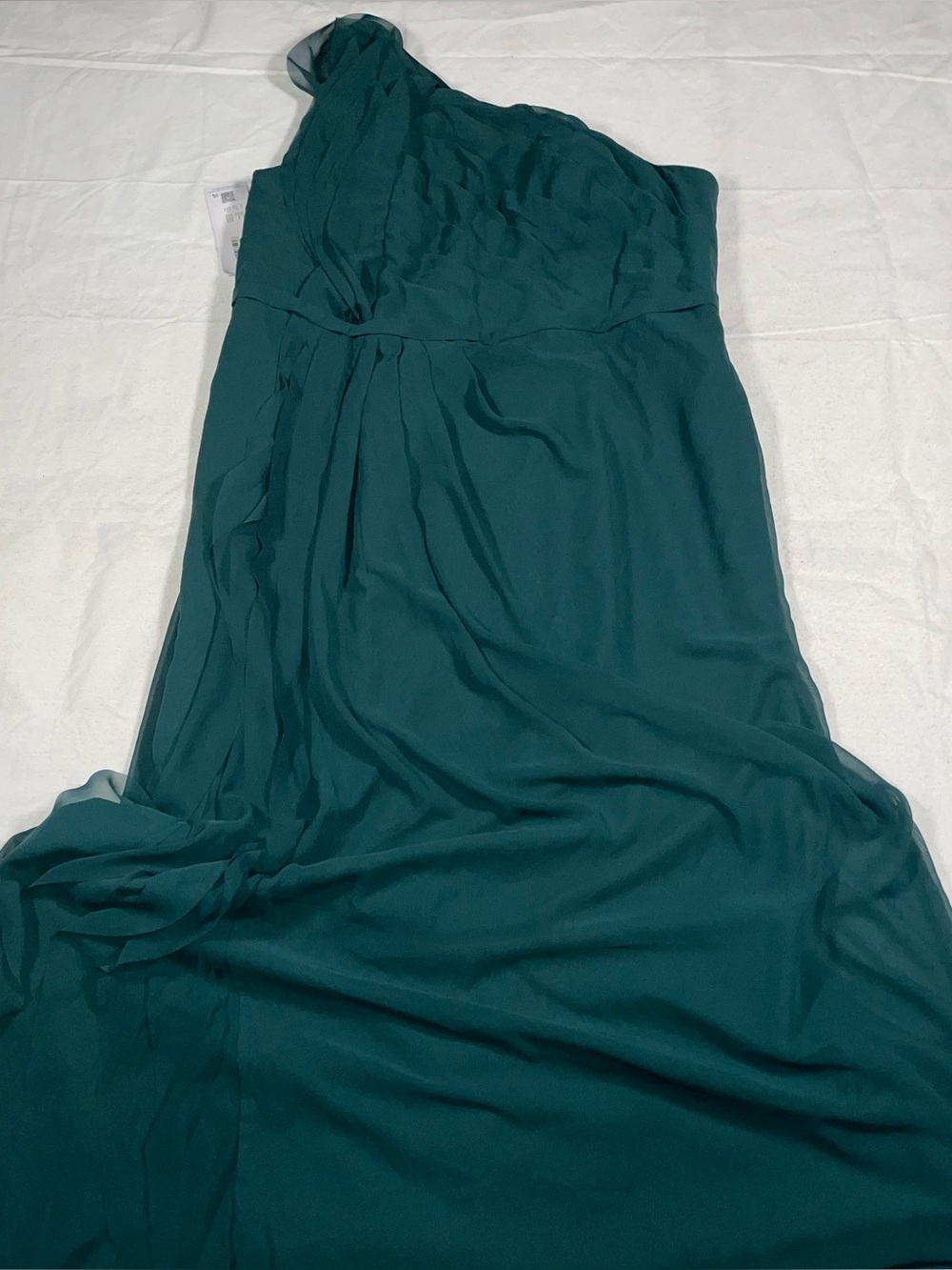 Azazie A22 Sharon Pine One Shoulder Layered Ruffle Padded Back Zip Gown NWT